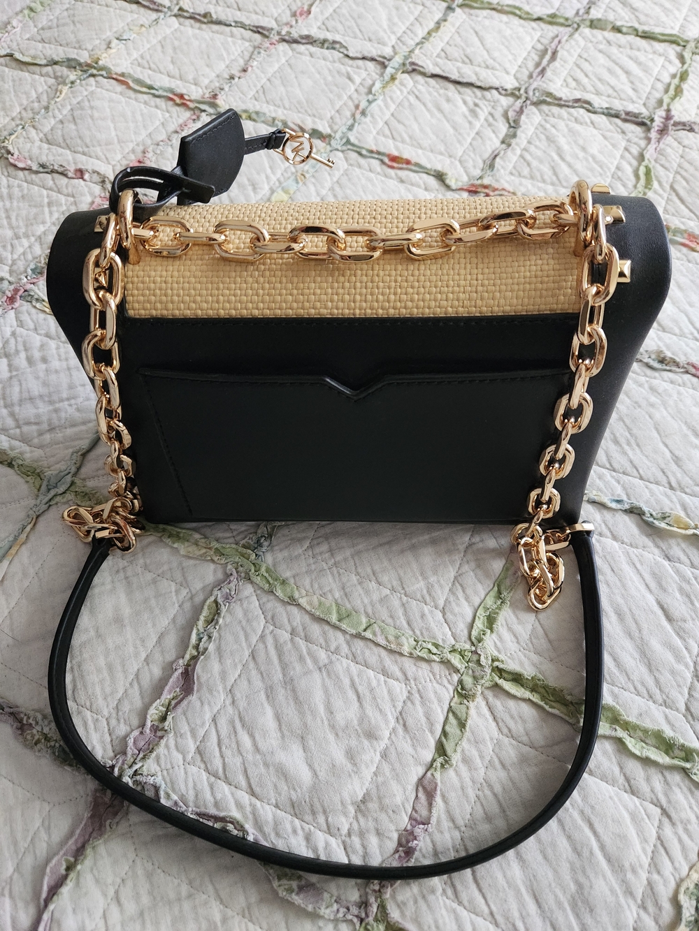 BN Michael Kors Black and Beige Studded Chain Shoulder Bag - Picture 4 of 8